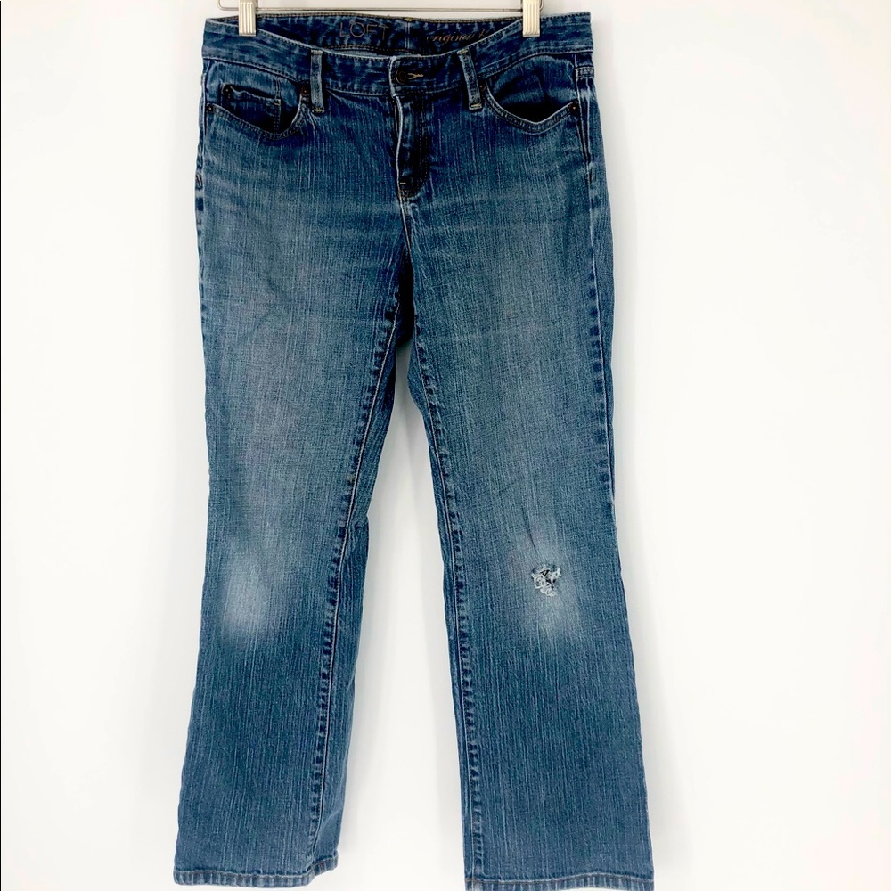 LOFT Original Bootcut 8 Petite Distressed Medium Wash Jeans
